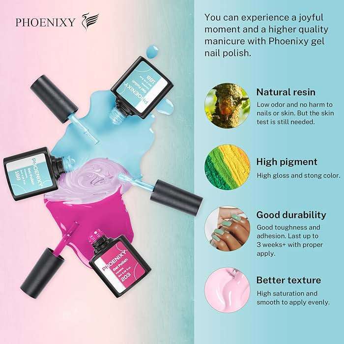 phoenixy 24 PCS Gel Nail Polish Set, 21 Colors Soak Off Gel Nail Kit Nude Pink Red Blue Green Yellow Orange Nail Polish Set with Base Gloss Matte Top Coat Nail Kit Gifts for Women - Image 3