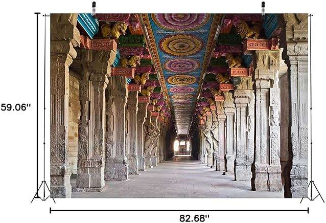 Loccor Fabric 7x5ft Hindu Temple Backdrop Indian Meenakshi Temple Traditional Cultural Pattern Photography Background Indian Landmark Religious Travel Portrait Photo Booth Studio Props Wallpaper - Image 7