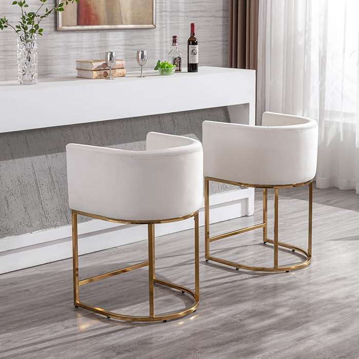 BESTANO Modern Counter Height Velvet Upholstered Bar Stools Set of 2, 24" Kitchen Counter Island Stools Bar Chairs with Gold Metal Frame for Kitchen Island, Cream - Image 3