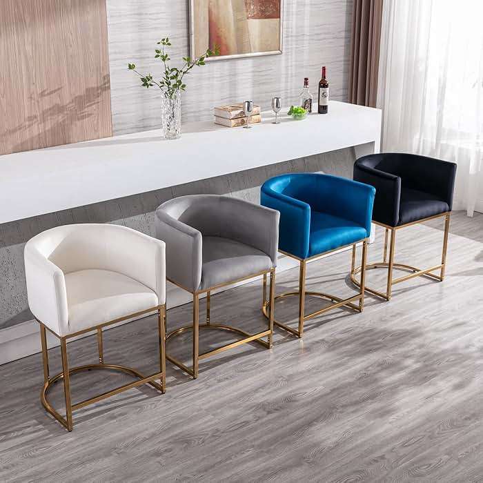BESTANO Modern Counter Height Velvet Upholstered Bar Stools Set of 2, 24" Kitchen Counter Island Stools Bar Chairs with Gold Metal Frame for Kitchen Island, Cream - Image 6