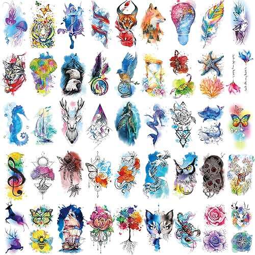 JEEFONNA 86 Sheets Temporary Tattoo, 14 Sheets Large Half Arm Fake Flower Cat Owl Lion Tattoos, 72 Sheets Tiny Waterproof Semi Permanent Temporary Tattoos Realistic for Women Girls Kids Adults - Image 2