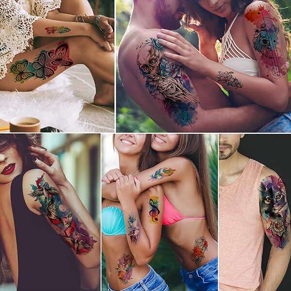 JEEFONNA 86 Sheets Temporary Tattoo, 14 Sheets Large Half Arm Fake Flower Cat Owl Lion Tattoos, 72 Sheets Tiny Waterproof Semi Permanent Temporary Tattoos Realistic for Women Girls Kids Adults - Image 7