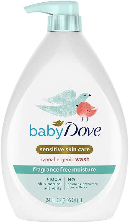 Baby Dove Sensitive Skin Care Baby Wash Fragrance Free Moisture For Baby Bath Time Fragrance Free and Hypoallergenic, Washes Away Bacteria 34 oz (Pack of 1) - Image 1