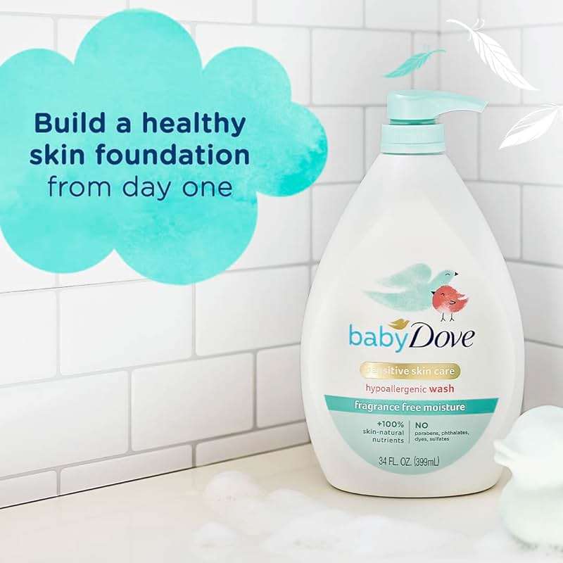 Baby Dove Sensitive Skin Care Baby Wash Fragrance Free Moisture For Baby Bath Time Fragrance Free and Hypoallergenic, Washes Away Bacteria 34 oz (Pack of 1) - Image 3