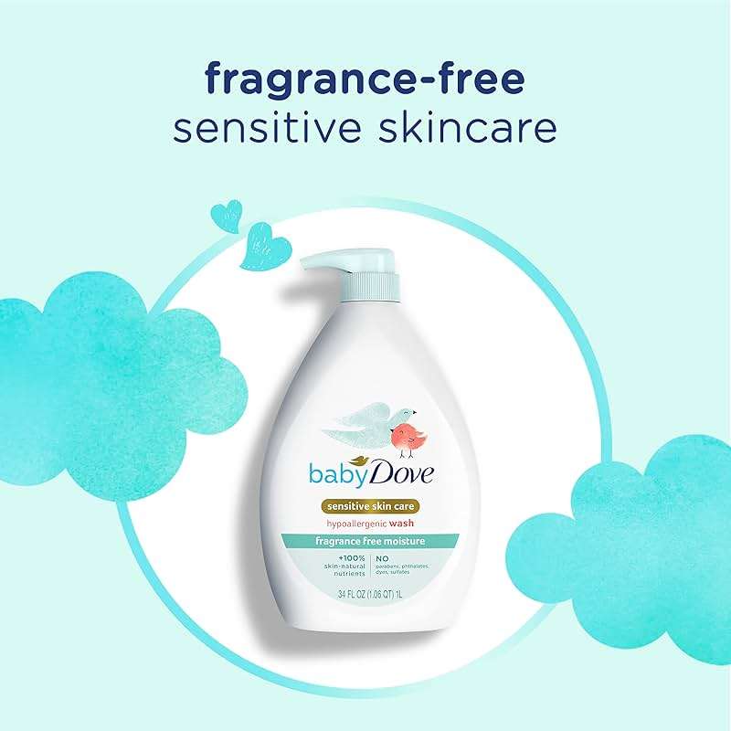 Baby Dove Sensitive Skin Care Baby Wash Fragrance Free Moisture For Baby Bath Time Fragrance Free and Hypoallergenic, Washes Away Bacteria 34 oz (Pack of 1) - Image 6