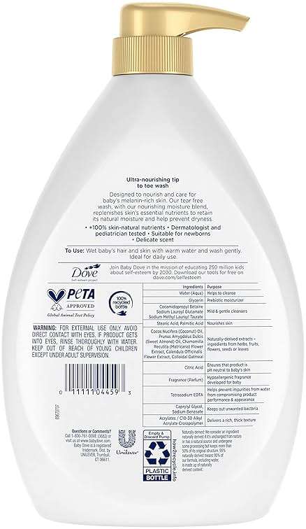 Baby Dove Sensitive Baby Wash Melanin-rich Skin Nourishment For Baby Bath Time Tear-Free and Hypoallergenic 34 oz - Image 2