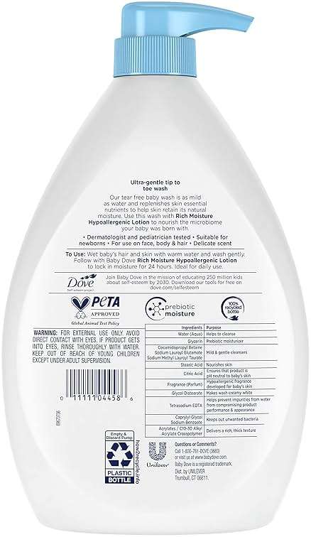 Baby Dove Sensitive Skin Hydrating Body Wash | Tear-Free & Hypoallergenic | Pediatrician Tested | 34oz - Image 2