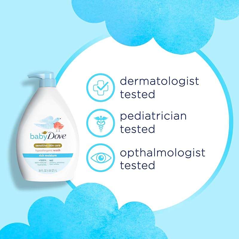 Baby Dove Sensitive Skin Hydrating Body Wash | Tear-Free & Hypoallergenic | Pediatrician Tested | 34oz - Image 3
