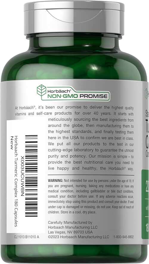 Horbäach Turmeric Curcumin Supplement | 2250mg | 180 Capsules | with Black Pepper & Tart Cherry | Non-GMO & Gluten Free - Image 3