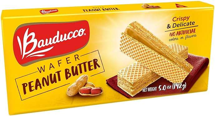 Bauducco Peanut Butter Wafers - Crispy Wafer Cookies With 3 Delicious, Indulgent Decadent Layers of Peanut Butter Flavored Cream - Delicious Sweet Snack or Desert - 5.0 oz (Pack of 1) - Image 1