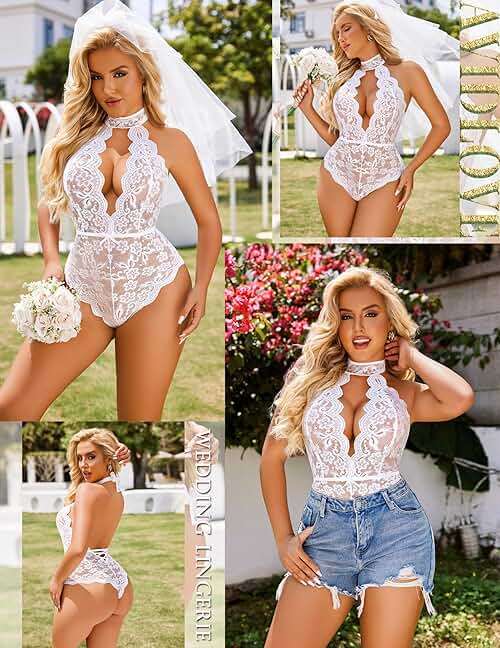 Avidlove Lingerie for Women Sexy Lace Bodysuit Deep V Teddy One Piece Babydoll Nightgown XS-XXL - Image 3