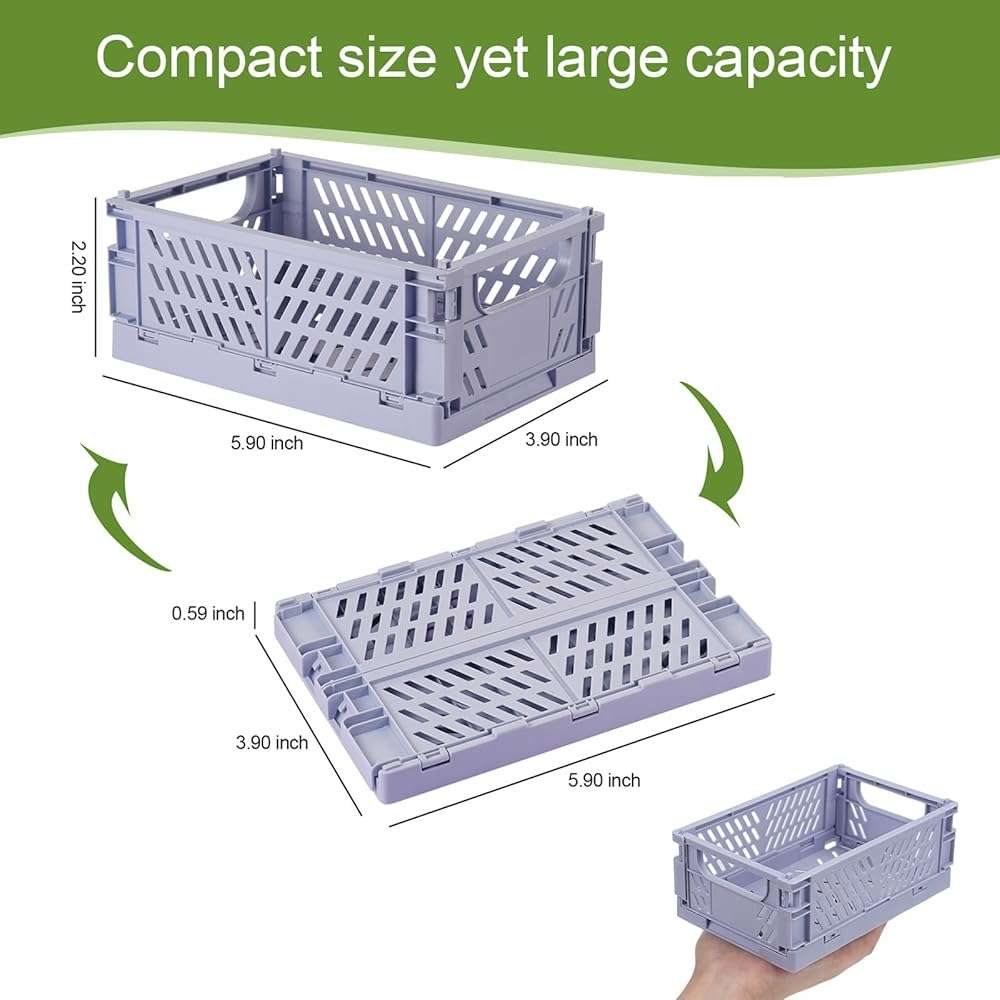HUUSMOT 6-Pack Small Pastel Plastic Storage Baskets, Collapsible Crates for Organizing, Space-Saving Mini Bins for Classroom, Kitchen, Office, Bedroom (5.9" x 3.8" x 2.2") - Image 2