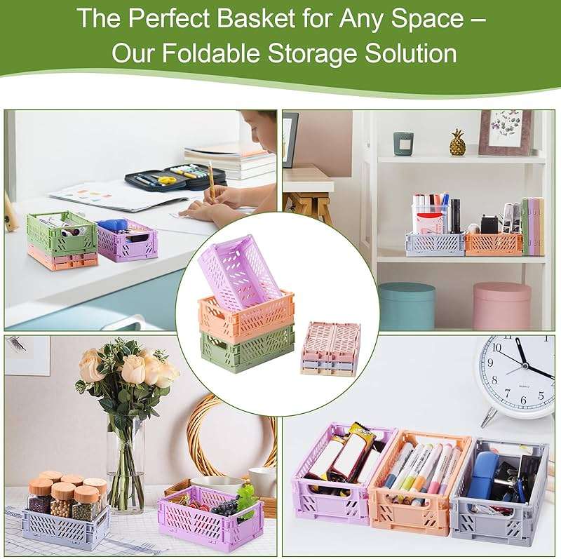 HUUSMOT 6-Pack Small Pastel Plastic Storage Baskets, Collapsible Crates for Organizing, Space-Saving Mini Bins for Classroom, Kitchen, Office, Bedroom (5.9" x 3.8" x 2.2") - Image 5