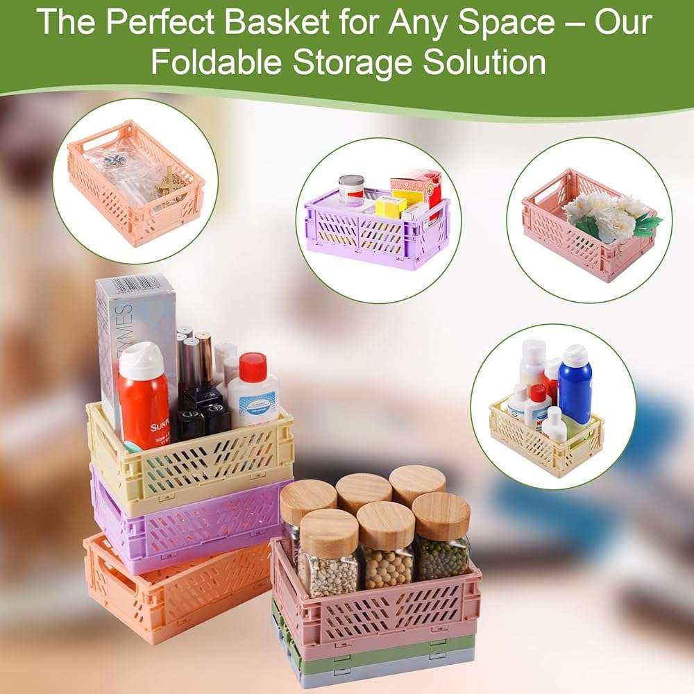 HUUSMOT 6-Pack Small Pastel Plastic Storage Baskets, Collapsible Crates for Organizing, Space-Saving Mini Bins for Classroom, Kitchen, Office, Bedroom (5.9" x 3.8" x 2.2") - Image 6