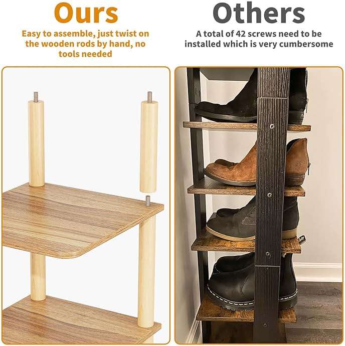 LUCKNOCK Vertical Shoe Rack, 8-Tier Tall Narrow Shoe Organizer for Entryway, Closet, Dorm & Small Spaces, Freestanding Wooden Shoe Shelf Tower for Boots, Sneakers, Heels. (Walnut) - Image 7