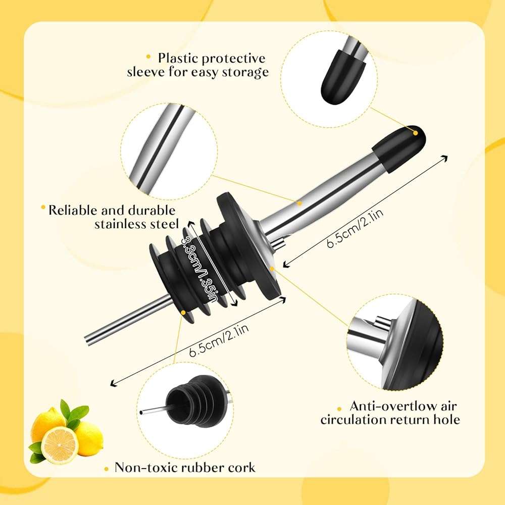 Dandat 20 Pcs 32 oz Plastic Long Neck Bottles with Pourer and Caps Plastic Juice Pour Bottles with Stainless Steel Pourer Tapered Spout for Liquor Juice Store (Sliver) - Image 3