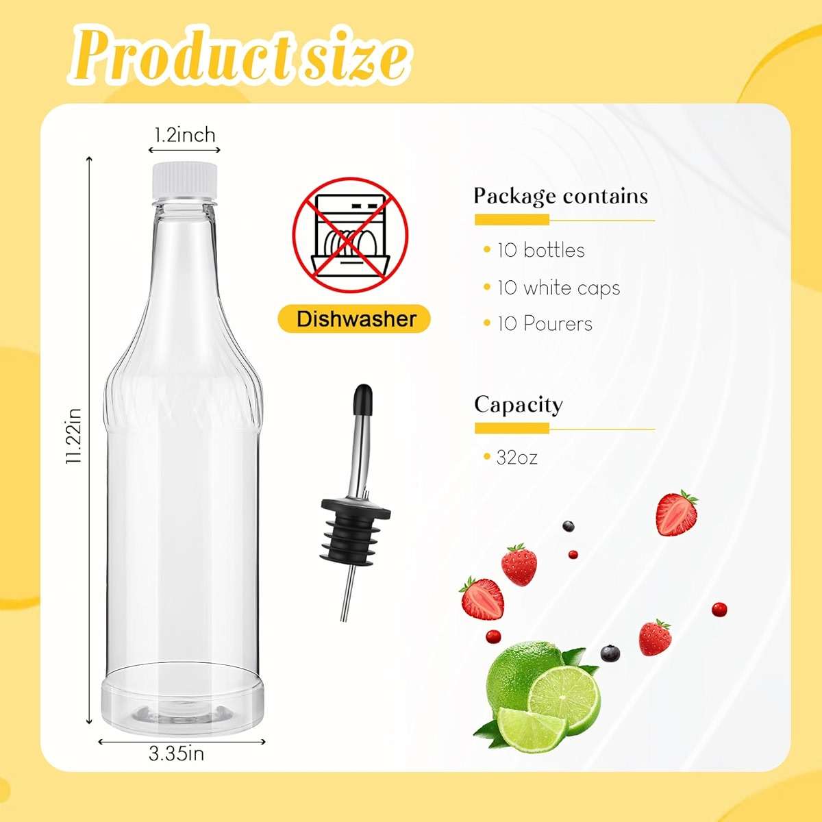 Dandat 20 Pcs 32 oz Plastic Long Neck Bottles with Pourer and Caps Plastic Juice Pour Bottles with Stainless Steel Pourer Tapered Spout for Liquor Juice Store (Sliver) - Image 4