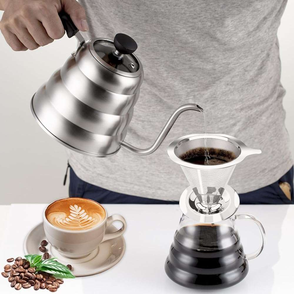 Pour Over Coffee Dripper, Slow Drip Paperless Coffee Filter, Pour Over Coffee Maker for 1-2Cups Brew, Double Mesh Design of Manual Reusable Cone Filter - Image 2