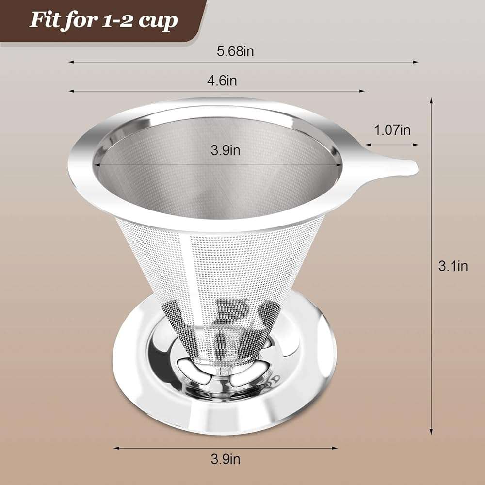 Pour Over Coffee Dripper, Slow Drip Paperless Coffee Filter, Pour Over Coffee Maker for 1-2Cups Brew, Double Mesh Design of Manual Reusable Cone Filter - Image 3