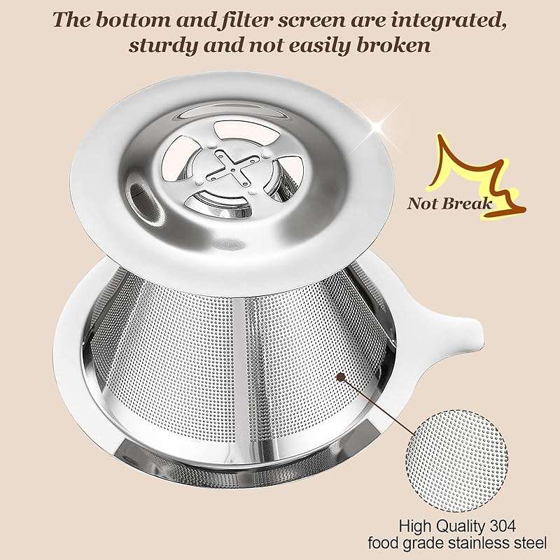 Pour Over Coffee Dripper, Slow Drip Paperless Coffee Filter, Pour Over Coffee Maker for 1-2Cups Brew, Double Mesh Design of Manual Reusable Cone Filter - Image 5