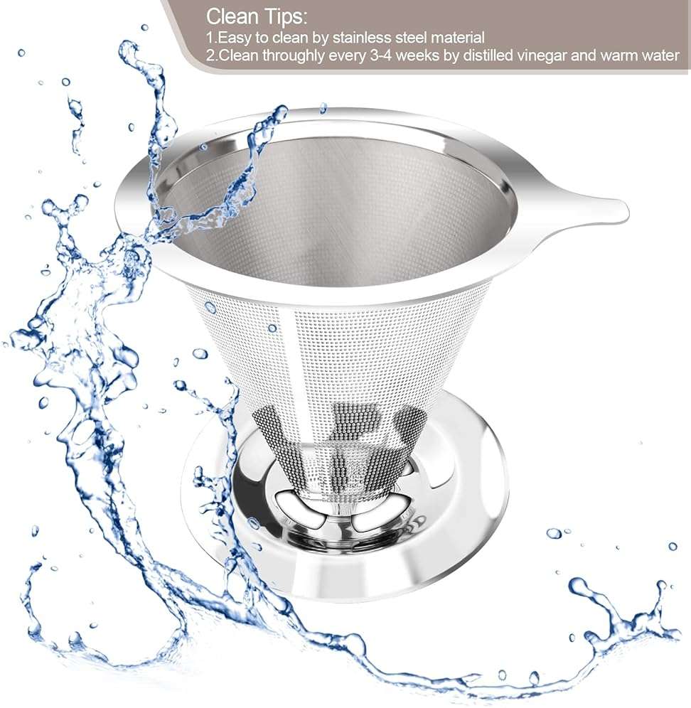Pour Over Coffee Dripper, Slow Drip Paperless Coffee Filter, Pour Over Coffee Maker for 1-2Cups Brew, Double Mesh Design of Manual Reusable Cone Filter - Image 6