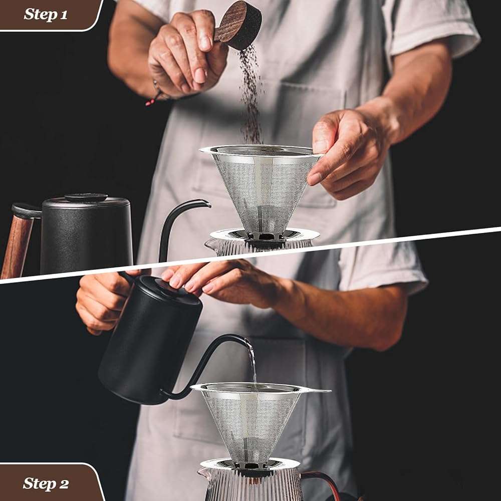 Pour Over Coffee Dripper, Slow Drip Paperless Coffee Filter, Pour Over Coffee Maker for 1-2Cups Brew, Double Mesh Design of Manual Reusable Cone Filter - Image 8