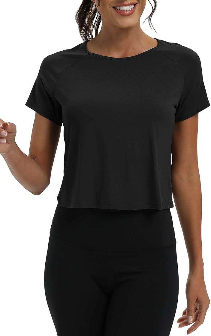 Mippo Workout Tops for Women Cropped Split Back Athletic Gym Exercise Shirts Loose Fit - Image 2