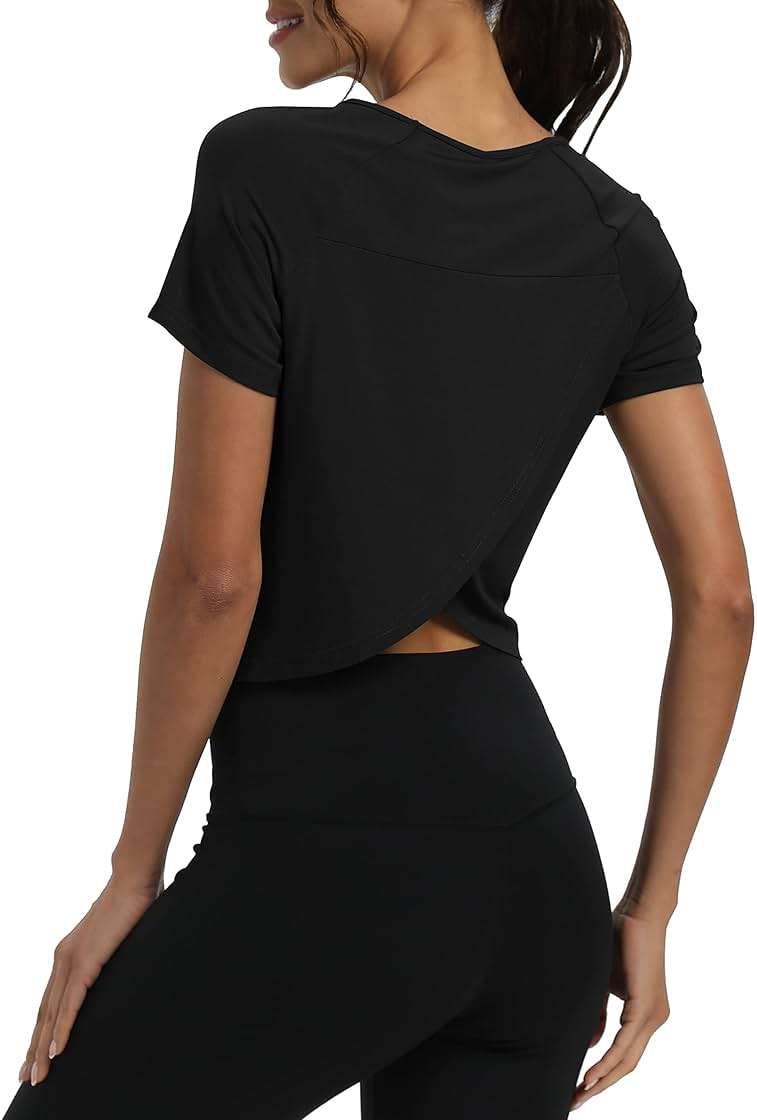 Mippo Workout Tops for Women Cropped Split Back Athletic Gym Exercise Shirts Loose Fit - Image 4