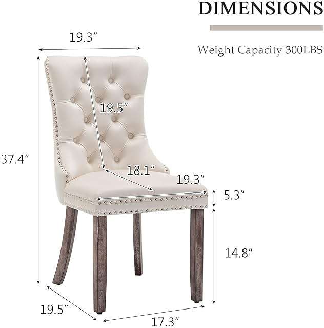 Eifizek Velvet Dining Chairs Set of 4, Upholstered Dining Room Chairs with Nailhead Ring Pull Trim, Button Tufted Wing Back Chairs for Dining with Solid Wood Legs for Kitchen Dining Room(Beige) - Image 3