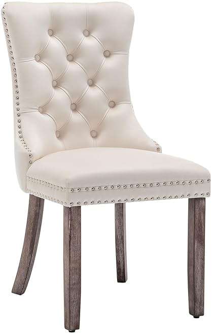 Eifizek Velvet Dining Chairs Set of 4, Upholstered Dining Room Chairs with Nailhead Ring Pull Trim, Button Tufted Wing Back Chairs for Dining with Solid Wood Legs for Kitchen Dining Room(Beige) - Image 9