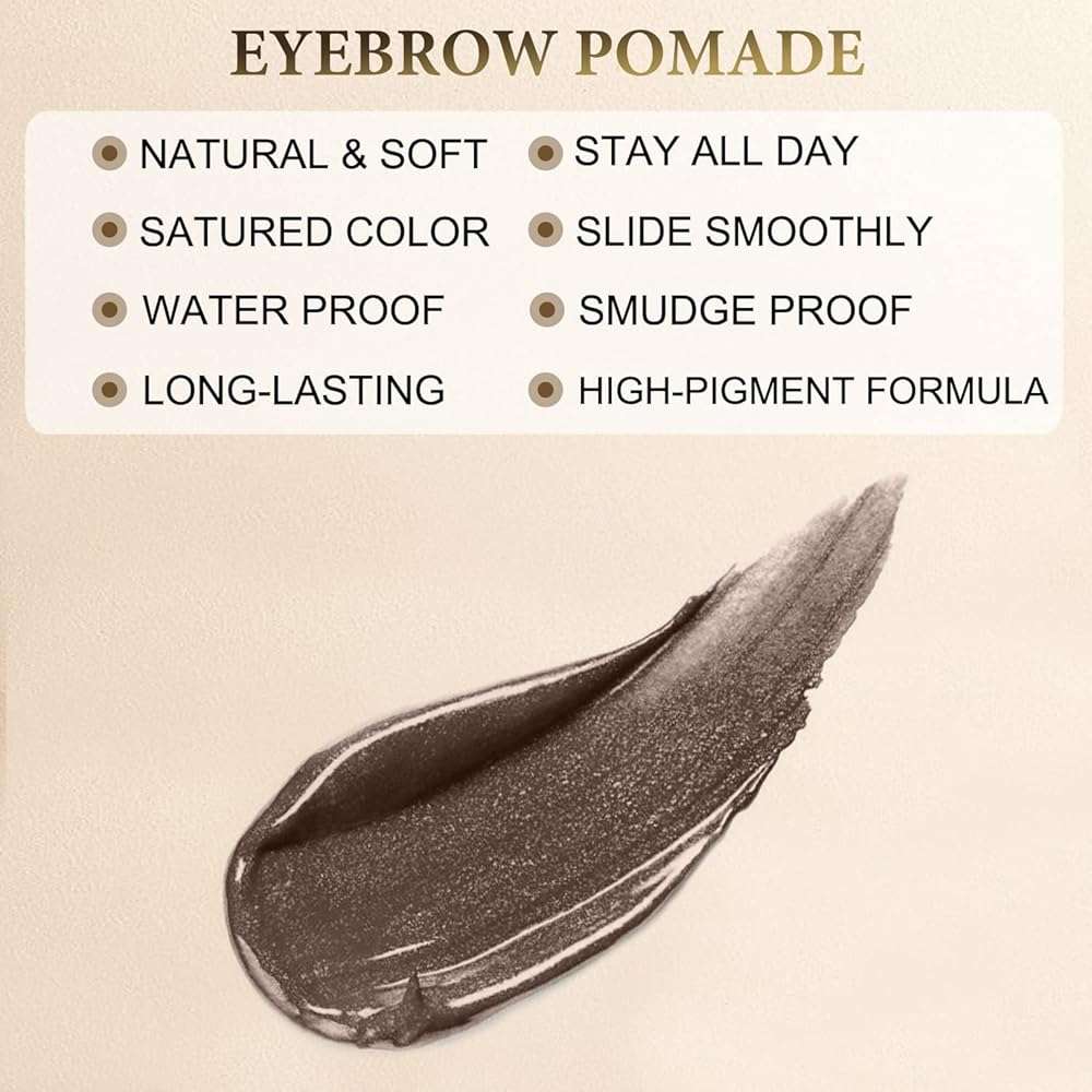 Eyebrow Pomade - Waterproof Brow Pomade for Long-lasting Results,Smudge Proof and Sweat Resistant Formula,Natural Eyebrow Makeup for All Skin Types and Tones - Dark Brown - Image 3