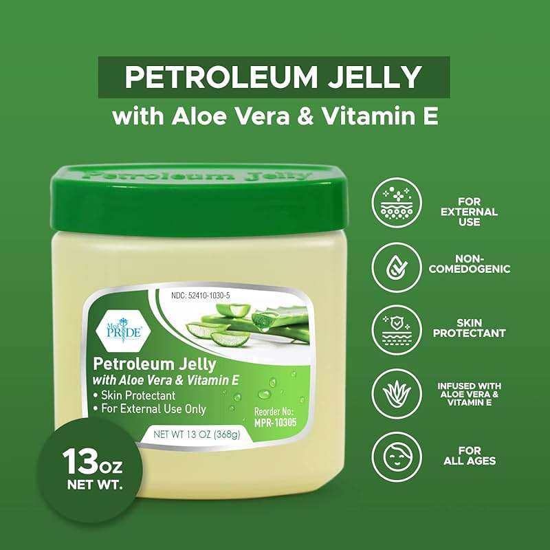 MED PRIDE Petroleum Jelly with Aloe Vera & Vitamin E, 13 oz – Skin Protectant and Moisturizing Ointment for Dry or Irritated Skin, Rashes, Chapped Lips, Minor Cuts, Burns and Diaper Rash - Image 2