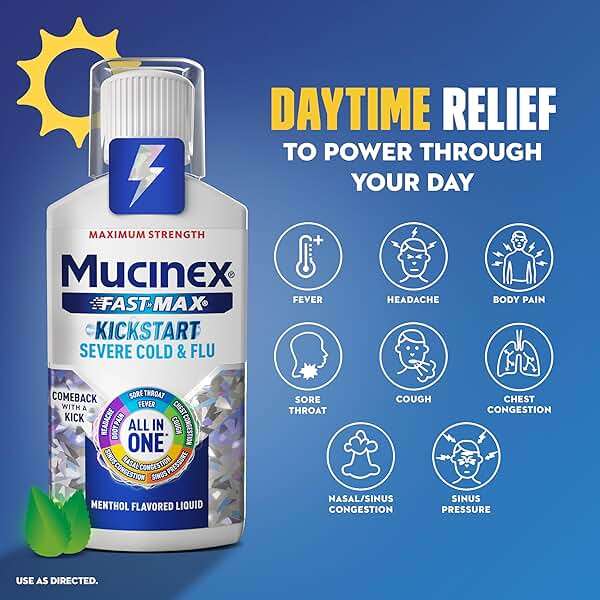 Mucinex Fast-Max Kickstart Severe Cold and Flu Medicine for Adults, Liquid Cold Medicine & Cough Medicine for Adults, Generic Expectorant Guaifenesin & Cough Suppressant Dextromethorphan, 2x6 fl oz - Image 3