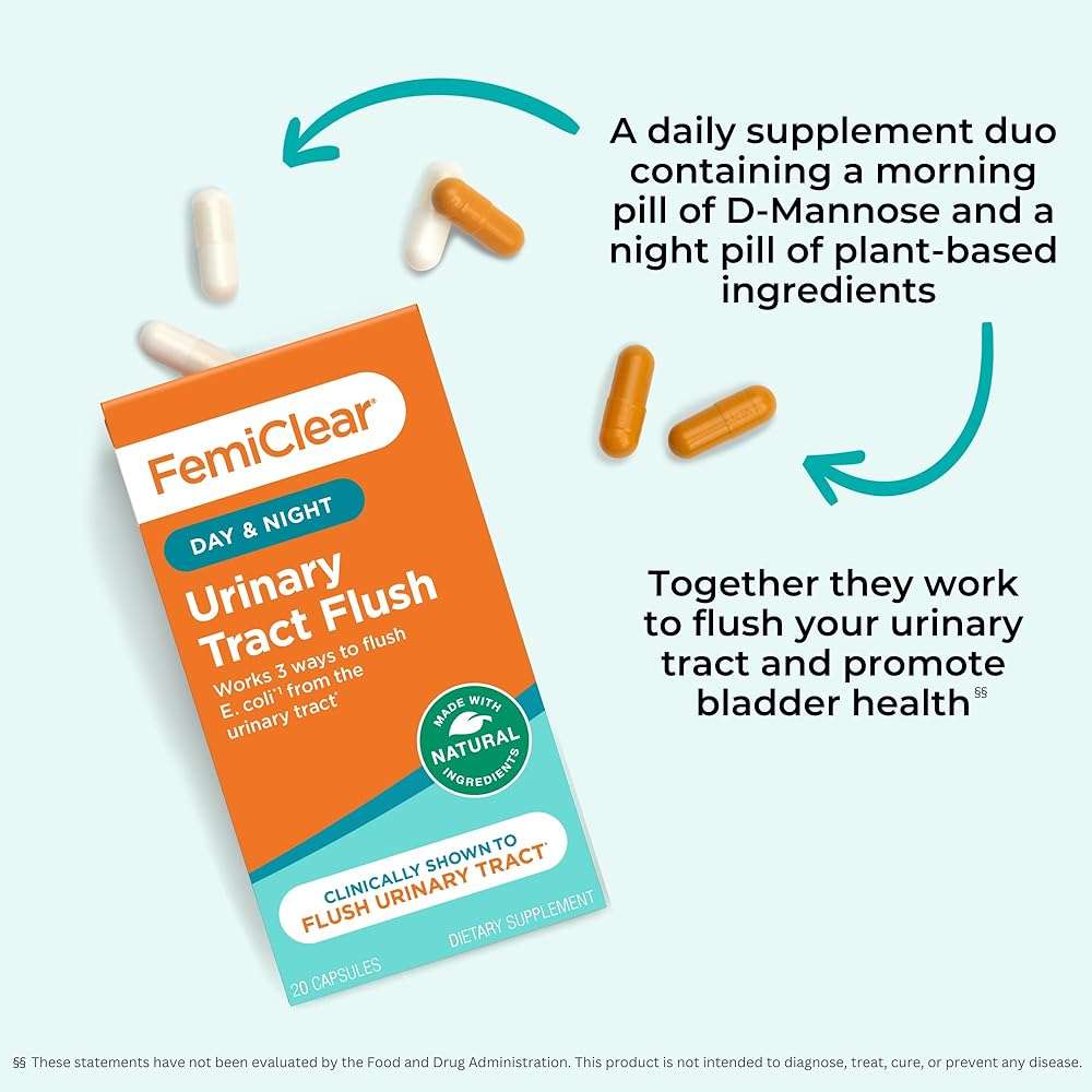FemiClear Daily Urinary Tract Flush for Women & Men, 20 Capsules | Day & Night Urinary Support, D-Mannose Supplement, Urinary Tract Health Supplement - Image 2