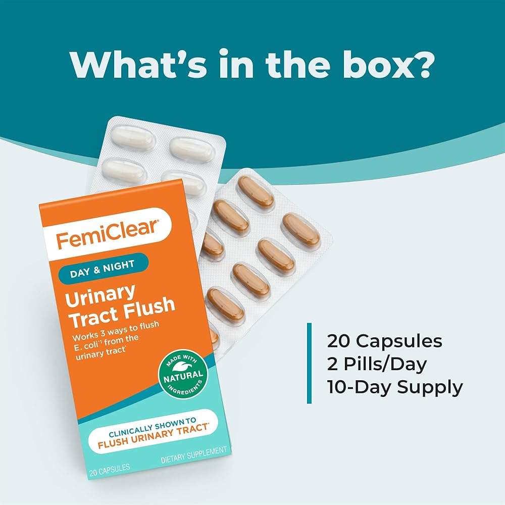 FemiClear Daily Urinary Tract Flush for Women & Men, 20 Capsules | Day & Night Urinary Support, D-Mannose Supplement, Urinary Tract Health Supplement - Image 7