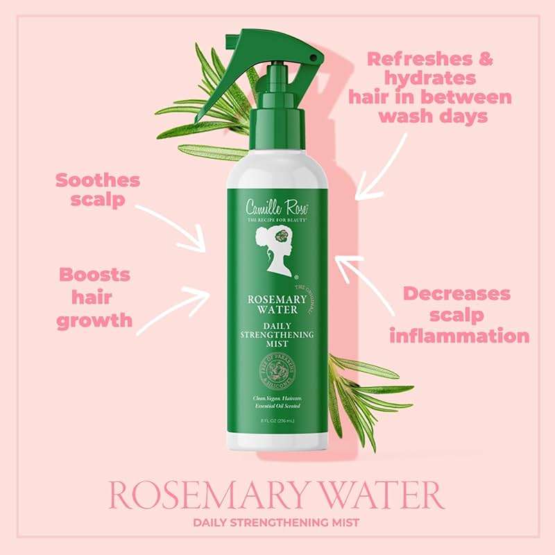 Camille Rose Rosemary Water, Daily Hair Strengthening Mist – Hydrating Refresher Spray with Rosemary Oil, Peppermint & Aloe Vera, 8 Oz Ea - Image 4