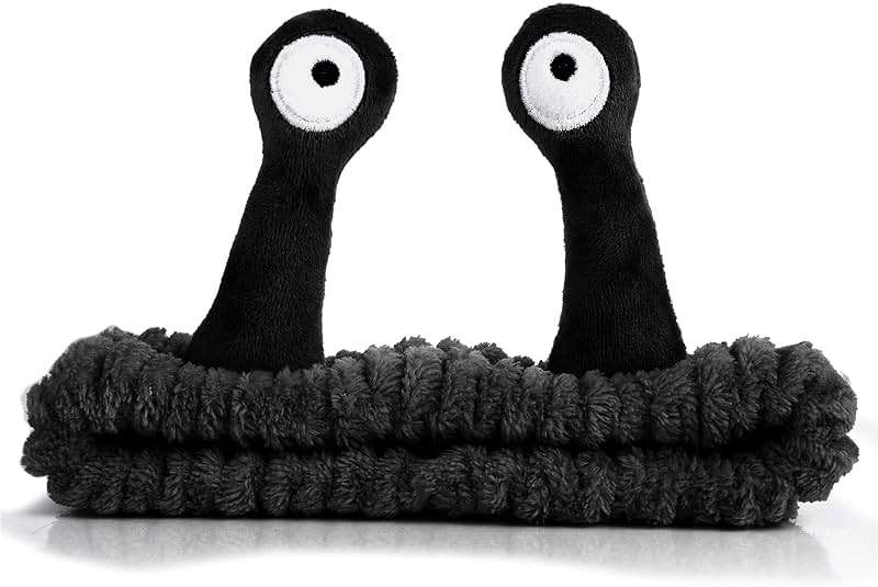 WLLHYF Spa Headband Facial Makeup Head Band Microfiber Soft Coral Fleece Head Wraps Snail Cartoon Cute Hair Accessories Elastic Skincare Hair Band for Women Girls Washing Face Beauty (Black) - Image 1