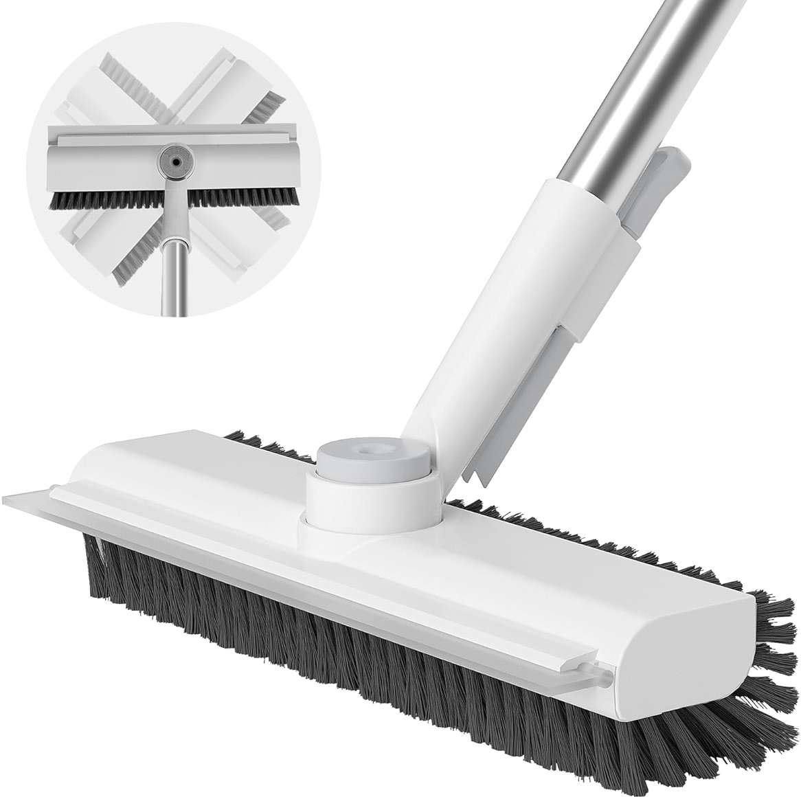 Floor Scrub Brush with Long Handle, 3 in 1 Scrape and Heavy-Duty Stiff Bristle Scrubber Brush Broom for Cleaning Shower Bathroom, Patio, Pool, Garage, Kitchen, Wall and Deck (White, 1 Pack) - Image 1