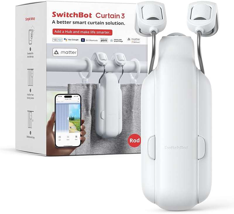 SwitchBot Automatic Curtain Opener - Bluetooth Remote Control Smart Curtain with App/Timer, Upgraded High-Performance Motor, Add Hub to Work with Alexa, Google Home, HomeKit - Image 1