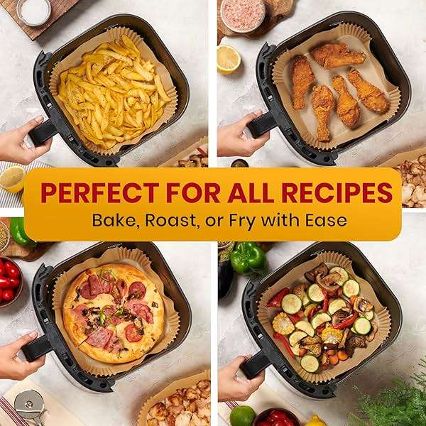 Air Fryer Liners, 125Pcs Disposable Parchment Paper Liners, Non-Stick and Oil Proof for Easy Cleanup, 8" Square for 5-8 qt Basket by Baker's Signature - Image 5