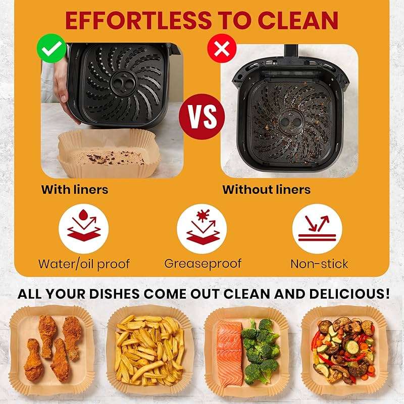 Air Fryer Liners, 125Pcs Disposable Parchment Paper Liners, Non-Stick and Oil Proof for Easy Cleanup, 8" Square for 5-8 qt Basket by Baker's Signature - Image 6