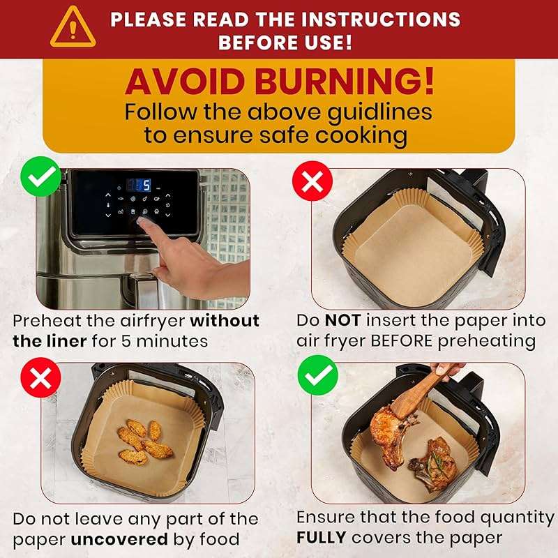 Air Fryer Liners, 125Pcs Disposable Parchment Paper Liners, Non-Stick and Oil Proof for Easy Cleanup, 8" Square for 5-8 qt Basket by Baker's Signature - Image 7