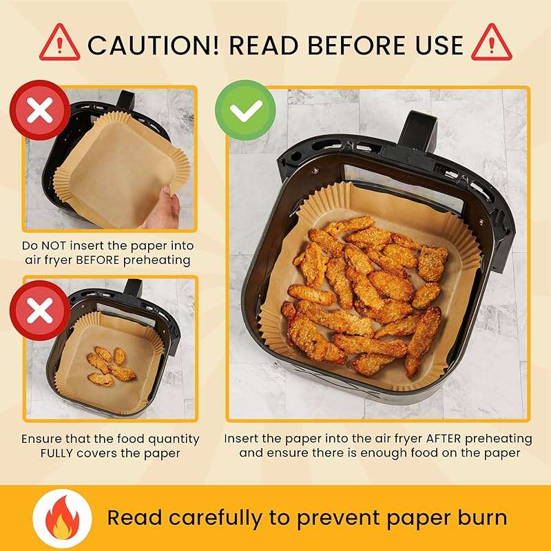 Air Fryer Liners, 125Pcs Disposable Parchment Paper Liners, Non-Stick and Oil Proof for Easy Cleanup, 8" Square for 5-8 qt Basket by Baker's Signature - Image 10