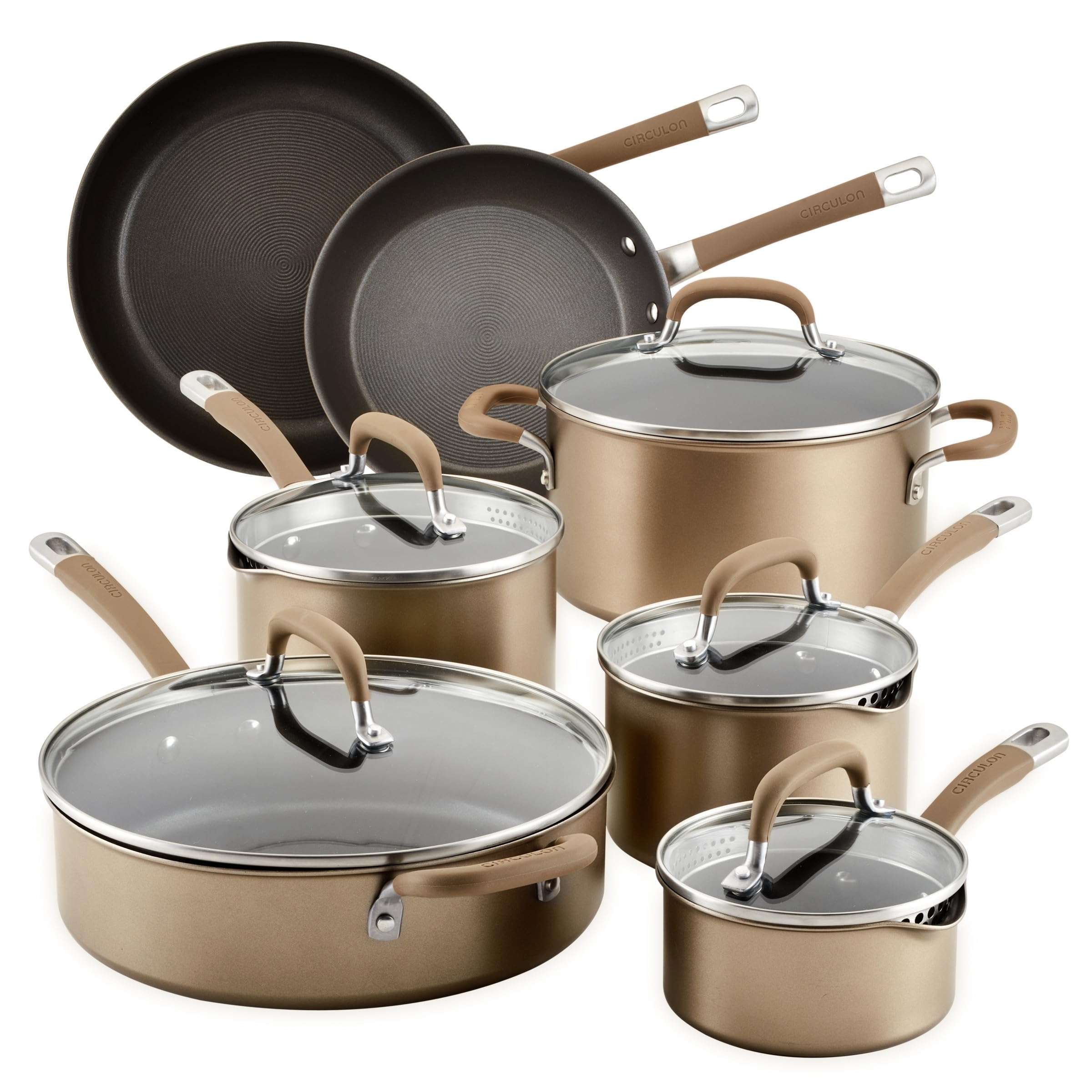 Circulon Premier Professional Hard Anodized Nonstick Cookware Induction Pots and Pans Set Nonstick, Home Essentials, 12-Piece, Bronze - Image 1