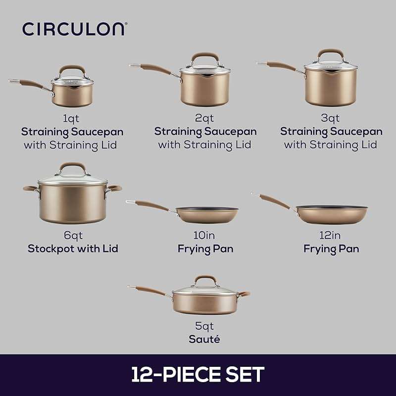 Circulon Premier Professional Hard Anodized Nonstick Cookware Induction Pots and Pans Set Nonstick, Home Essentials, 12-Piece, Bronze - Image 2