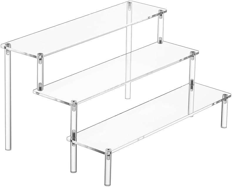 HENABLE Large Acrylic Display Risers, Perfume Stand Organizer, Clear Acrylic Shelf Risers for Display Stands for Food, Tabletop Use, Amiibo Funko POP Figure, 3 Tier Clear Cupcake Stand Risers - Image 1