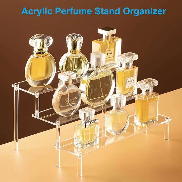 HENABLE Large Acrylic Display Risers, Perfume Stand Organizer, Clear Acrylic Shelf Risers for Display Stands for Food, Tabletop Use, Amiibo Funko POP Figure, 3 Tier Clear Cupcake Stand Risers - Image 3