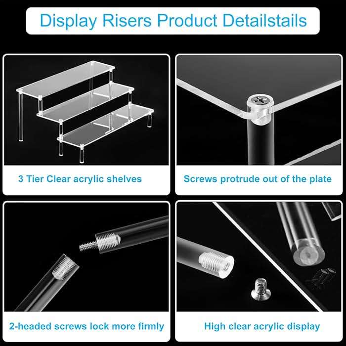 HENABLE Large Acrylic Display Risers, Perfume Stand Organizer, Clear Acrylic Shelf Risers for Display Stands for Food, Tabletop Use, Amiibo Funko POP Figure, 3 Tier Clear Cupcake Stand Risers - Image 5