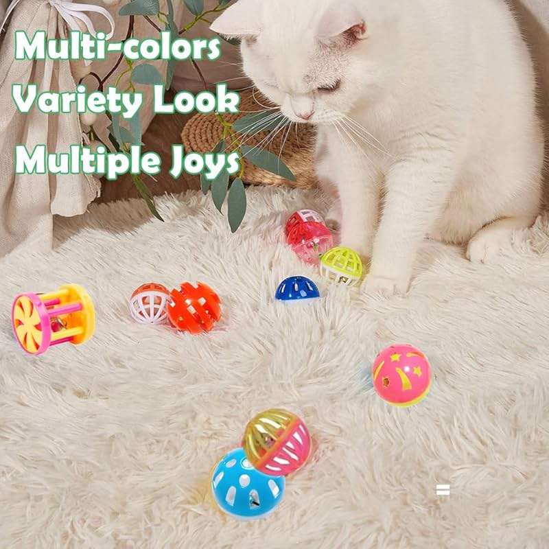 PETFAVORITES Cat Jingle Balls Toys 10Pcs 6 Styles for Indoor Cats - Plastic Lattice Cat Balls with Bells Kitten Rattle Toy, Gift Box and 1.5" - Image 5