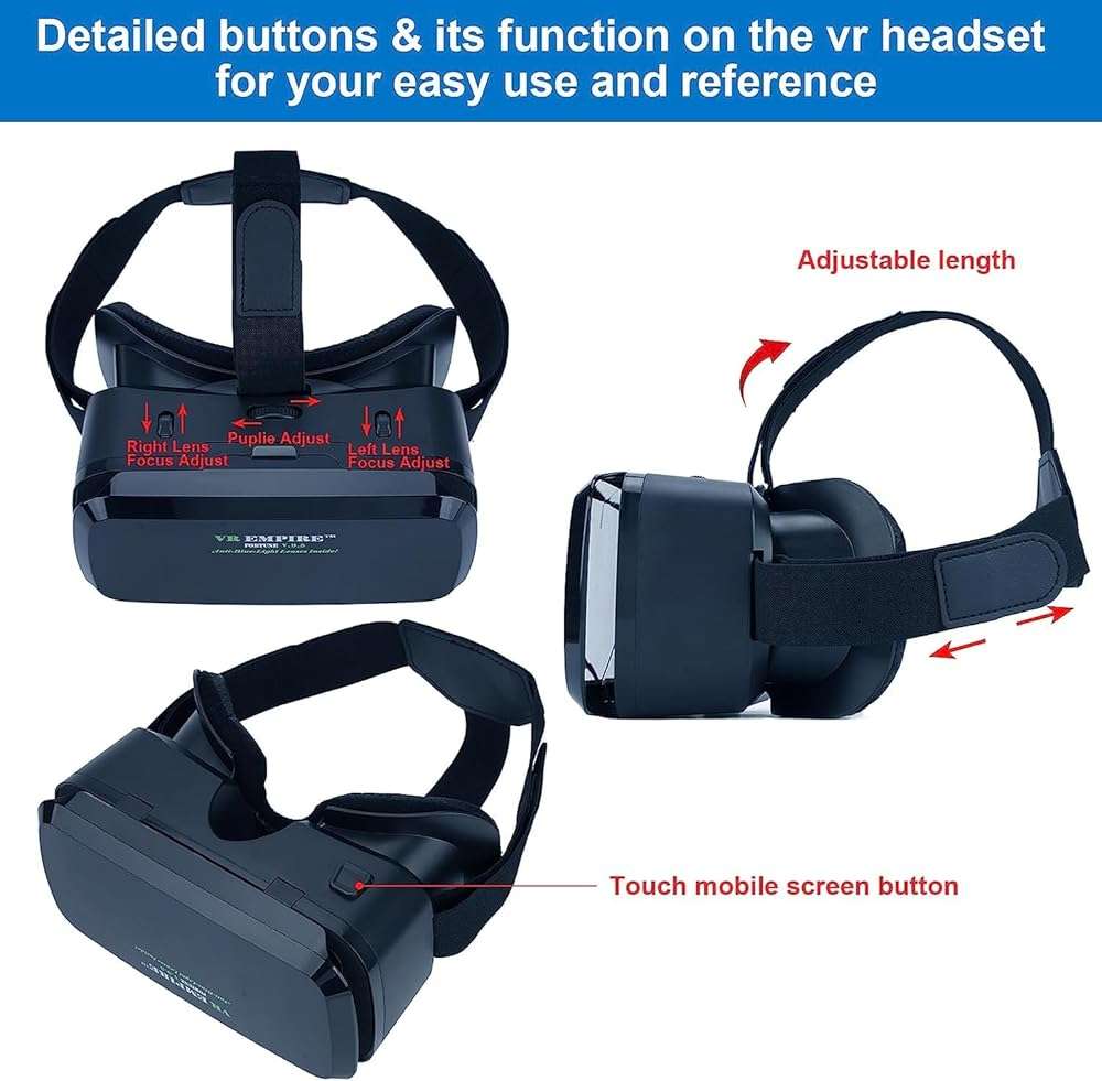 VR Headsets for Phone Cell Phone Virtual Reality headsets 3D Glasses Helmets VR Goggles for TV Movies Video Games Compatible to iOS Android Support 4.7” to 7.3” Mobile Screen (B95) - Image 6